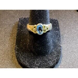 925 Sterling Silver Topaz and Rhinestone Ring Size 7